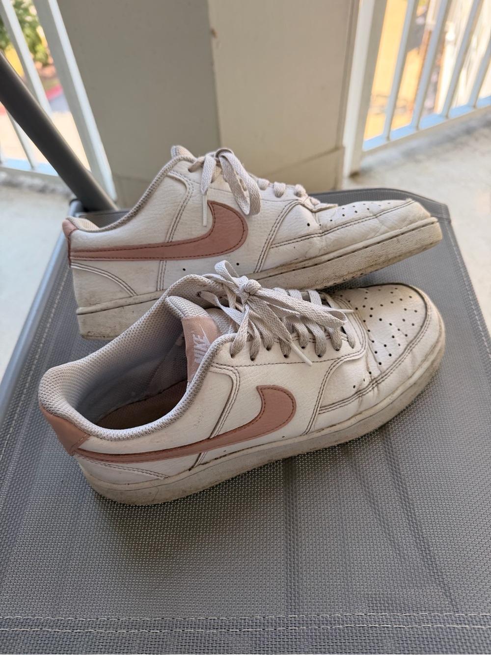 Nike Women’s White Sneakers with Dusty Pink Swoosh